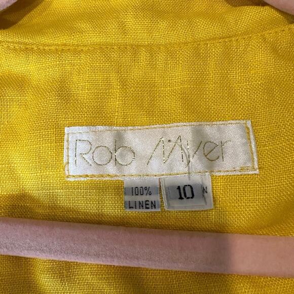 Vintage Bright Yellow 100% Linen Asymmetrical Button Blazer Peter Pan Collar - Picture 9 of 9